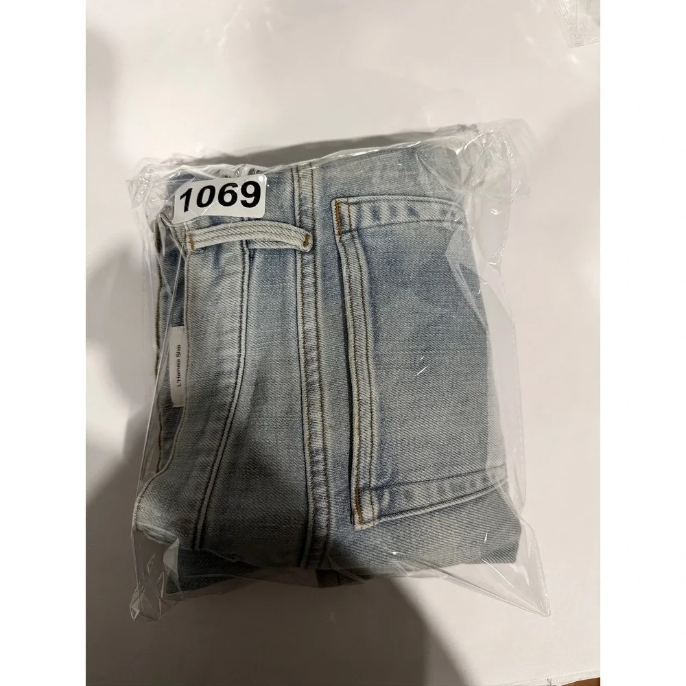 FRAME L'Homme Slim Jeans Men 31 Light Blue Finn Distressed LMH838